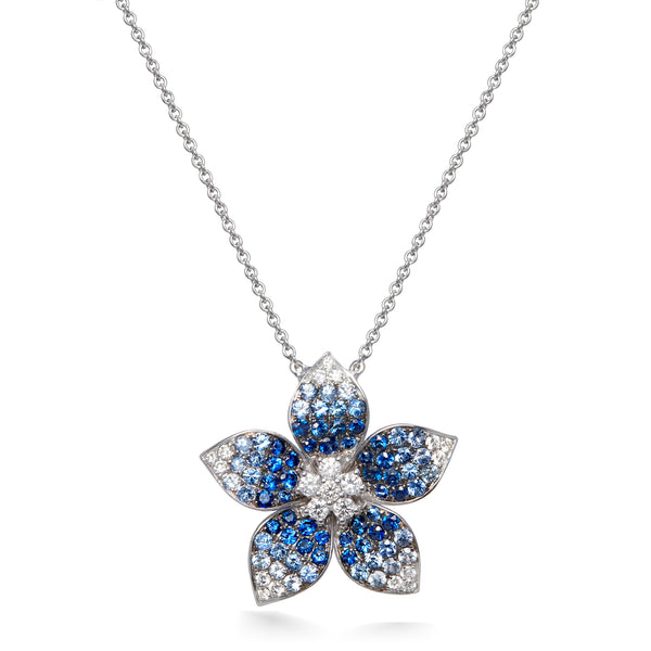 Zahara Blue Sapphire and Diamond Flower Necklace by Karina Brez