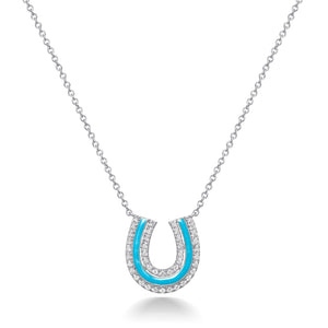 Lucky Horseshoe Necklace in Blue Enamel and Diamonds