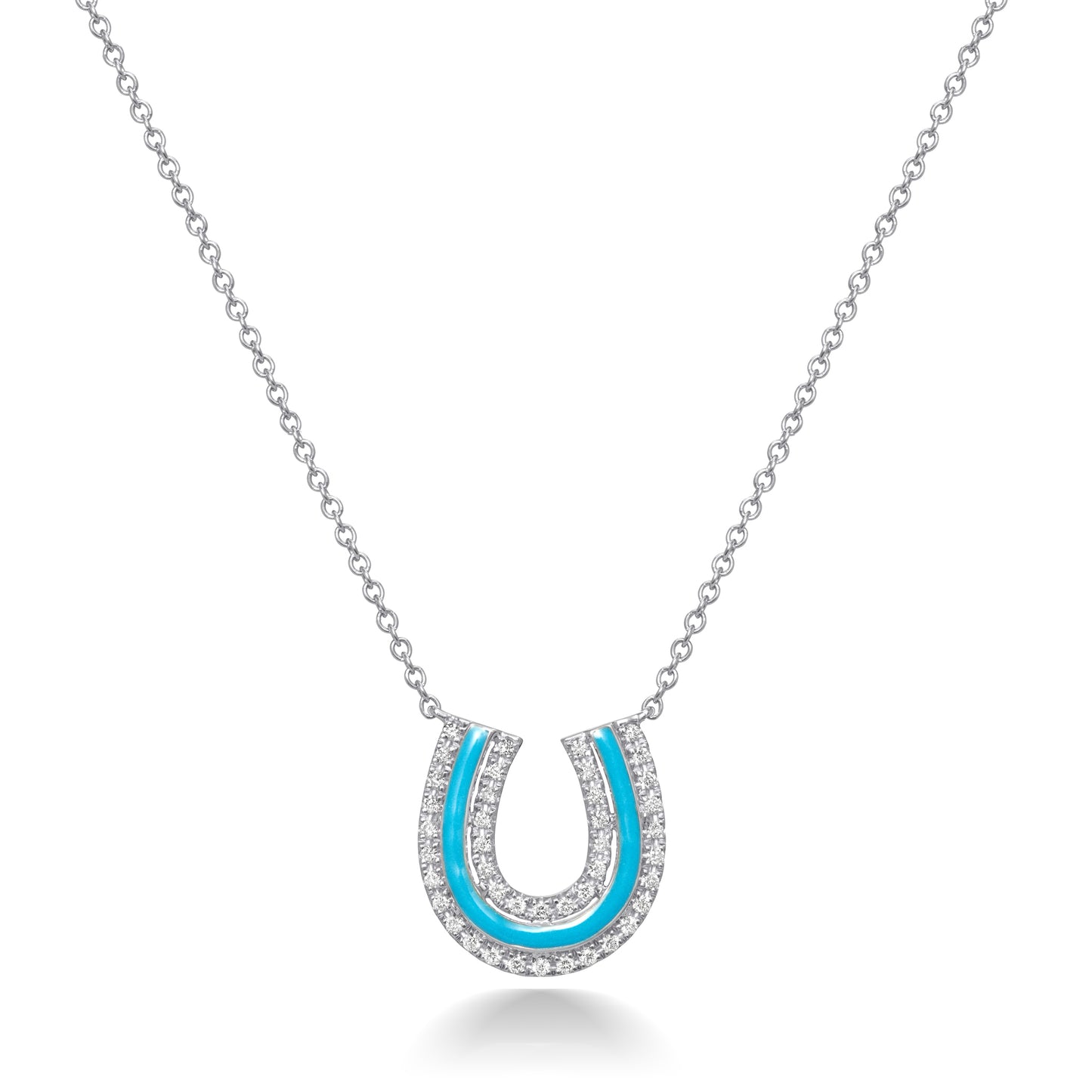 Lucky Horseshoe Necklace in Blue Enamel and Diamonds