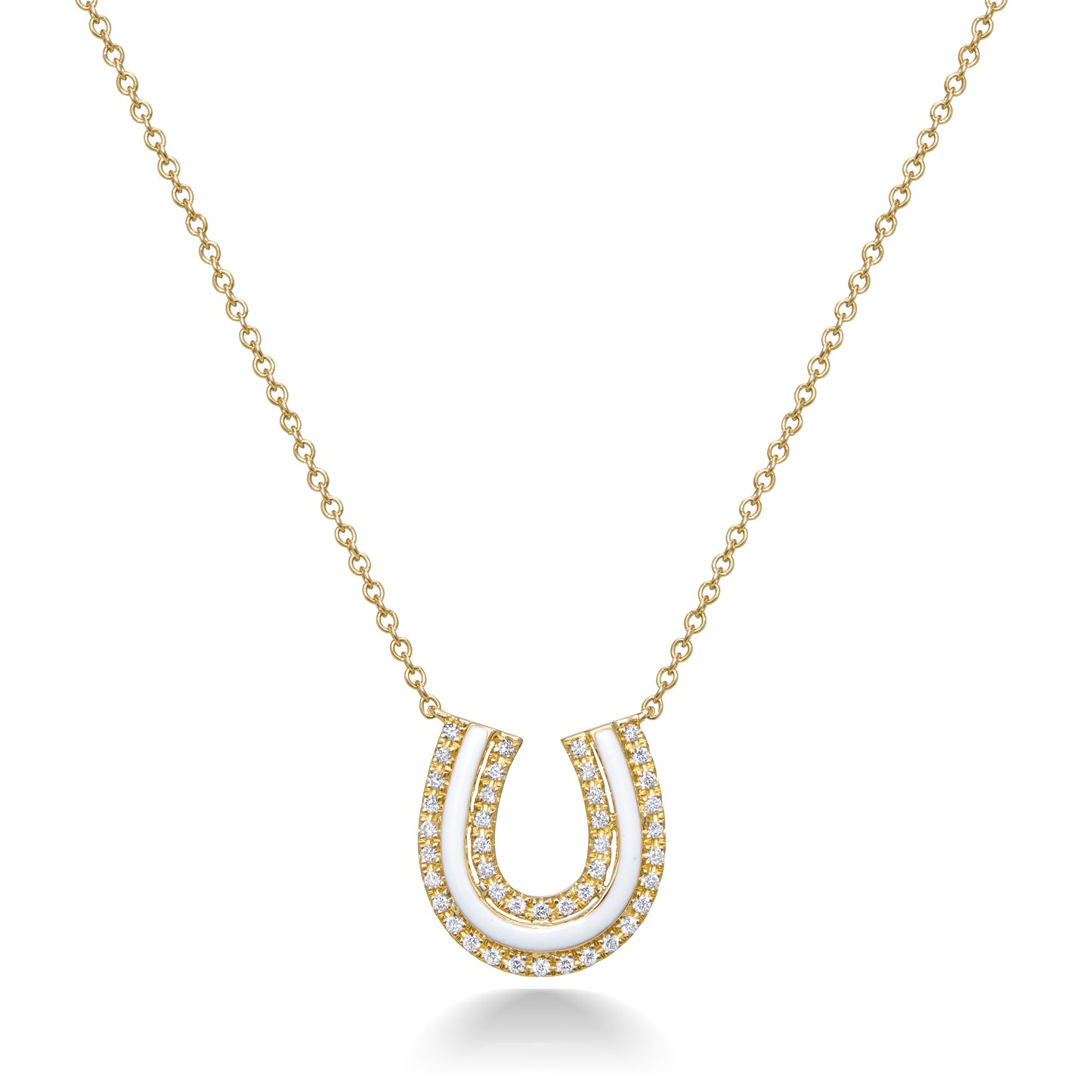 Lucky Horseshoe Necklace in White Enamel and Diamonds