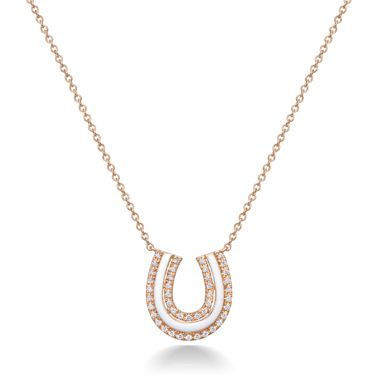Lucky Horseshoe Necklace in White Enamel and Diamonds
