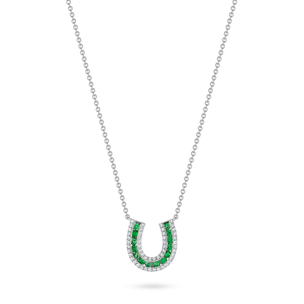 Lucky Horseshoe Necklace with Emeralds and Diamonds