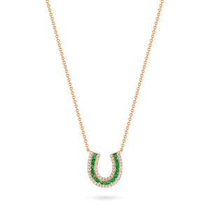 Lucky Horseshoe Necklace with Emeralds and Diamonds