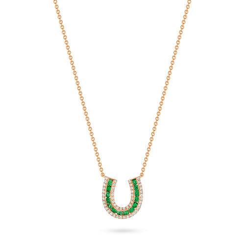 Lucky Horseshoe Necklace with Emeralds and Diamonds