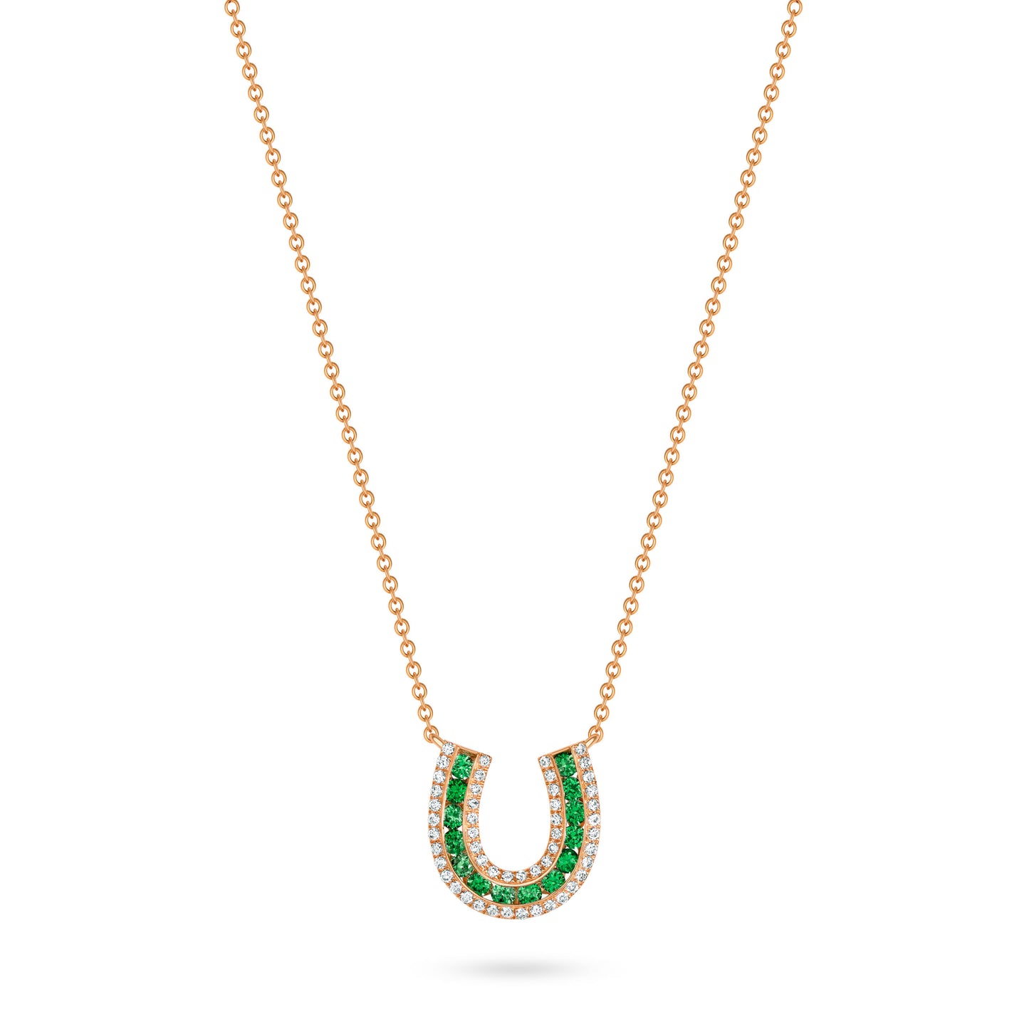 Lucky Horseshoe Necklace with Emeralds and Diamonds