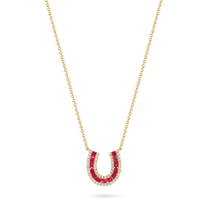 Lucky Horseshoe Necklace with Rubies