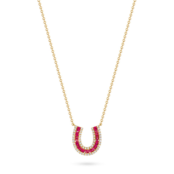 Lucky Horseshoe Necklace with Rubies