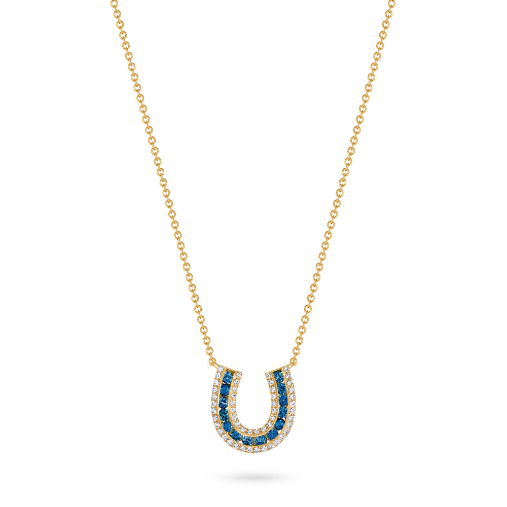 Lucky Horseshoe Necklace with Blue Sapphires