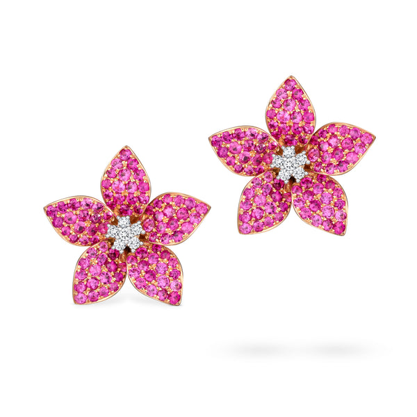 Zahara Ruby and Diamond Flower Earrings