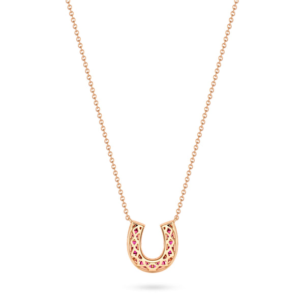 Lucky Horseshoe Necklace with Rubies