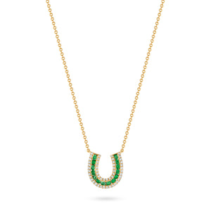 Lucky Horseshoe Necklace with Emeralds and Diamonds