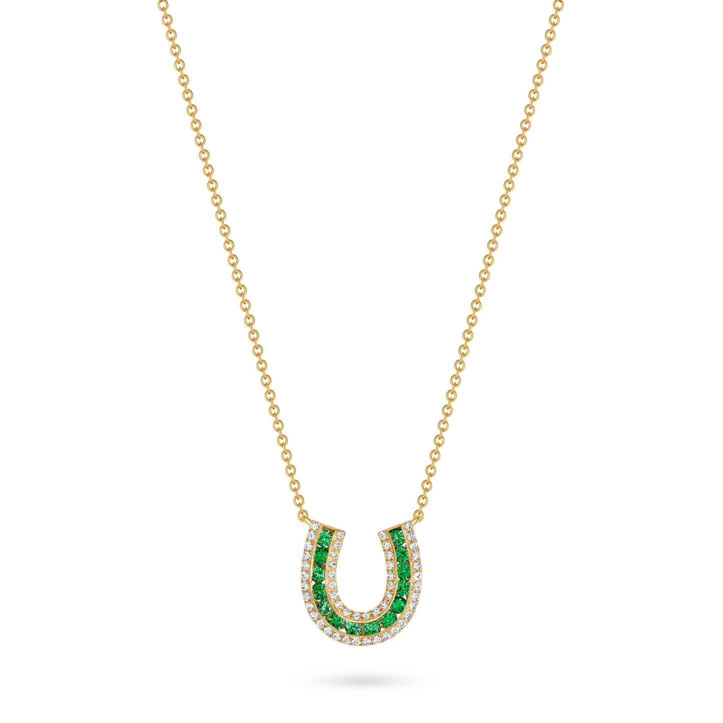 Lucky Horseshoe Necklace with Emeralds and Diamonds