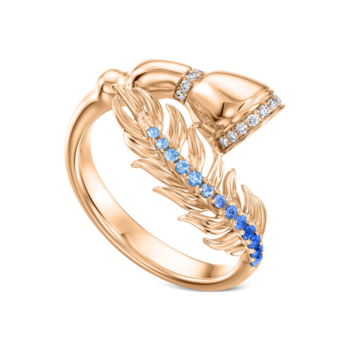 Fearless Feathers Rose Gold and Blue Sapphires Ring